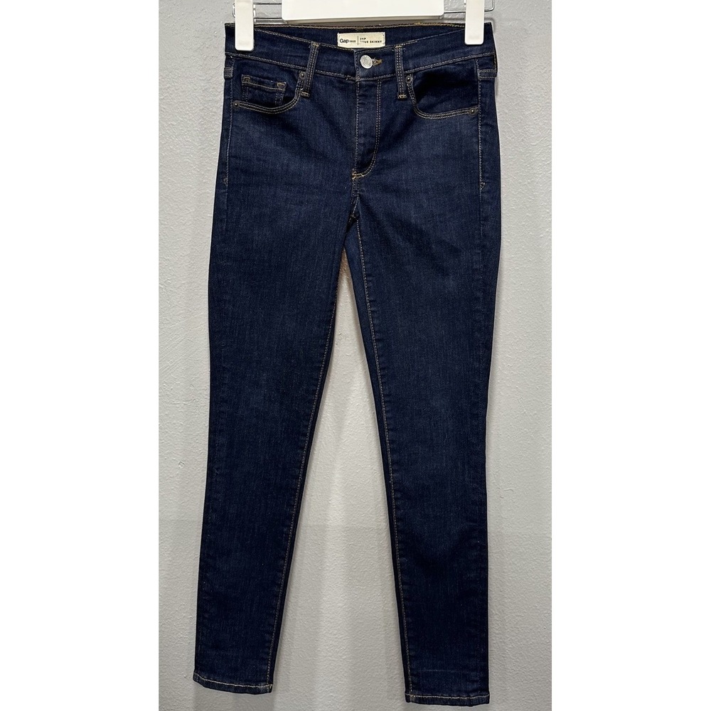 GAP Denim Jeans Womens 26P Dark Blue True Skinny 5 Pockets Stretch Zip & Button